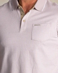 Light brown polo with small white stripe