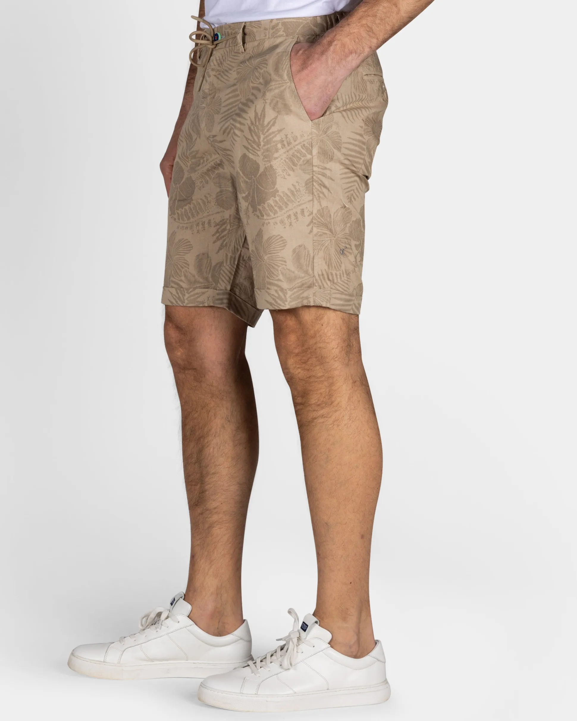 Light Brown Shorts with Leaf Print