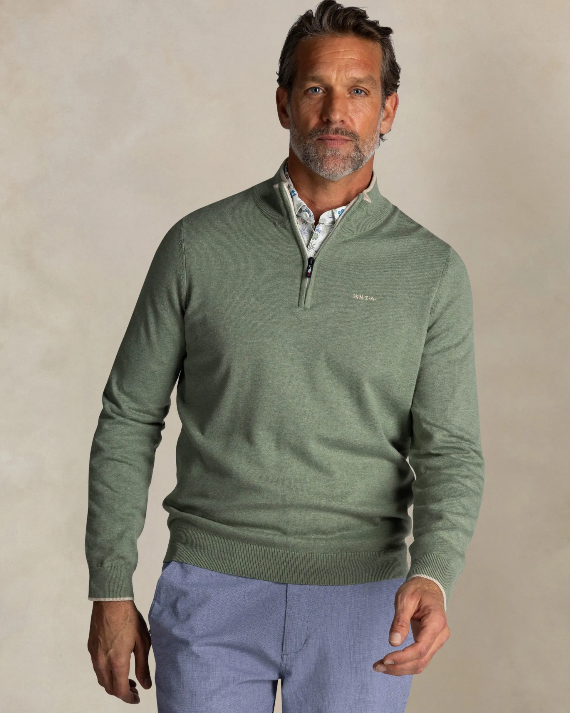 Light green cotton half zip