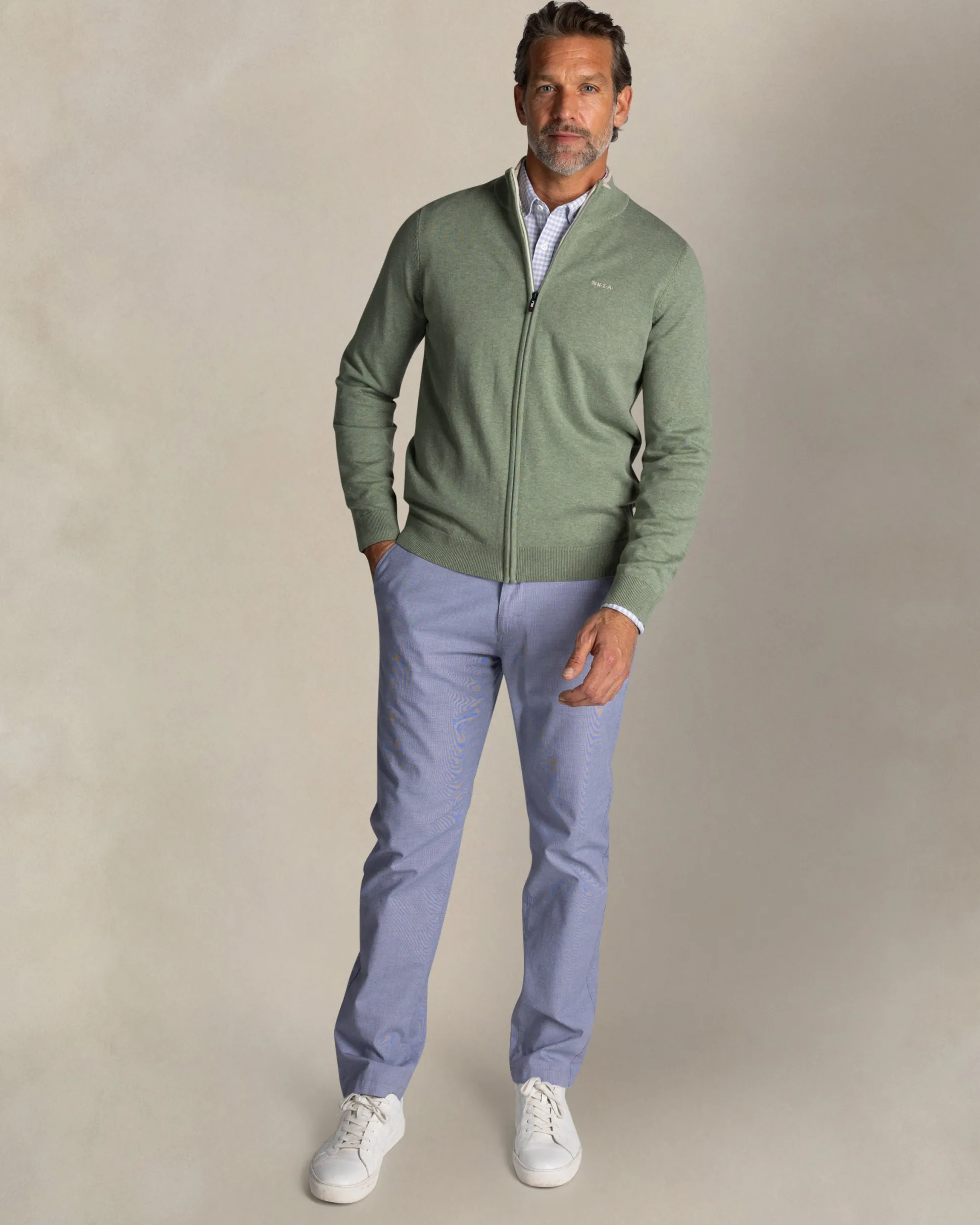 Light green half zip cotton knit