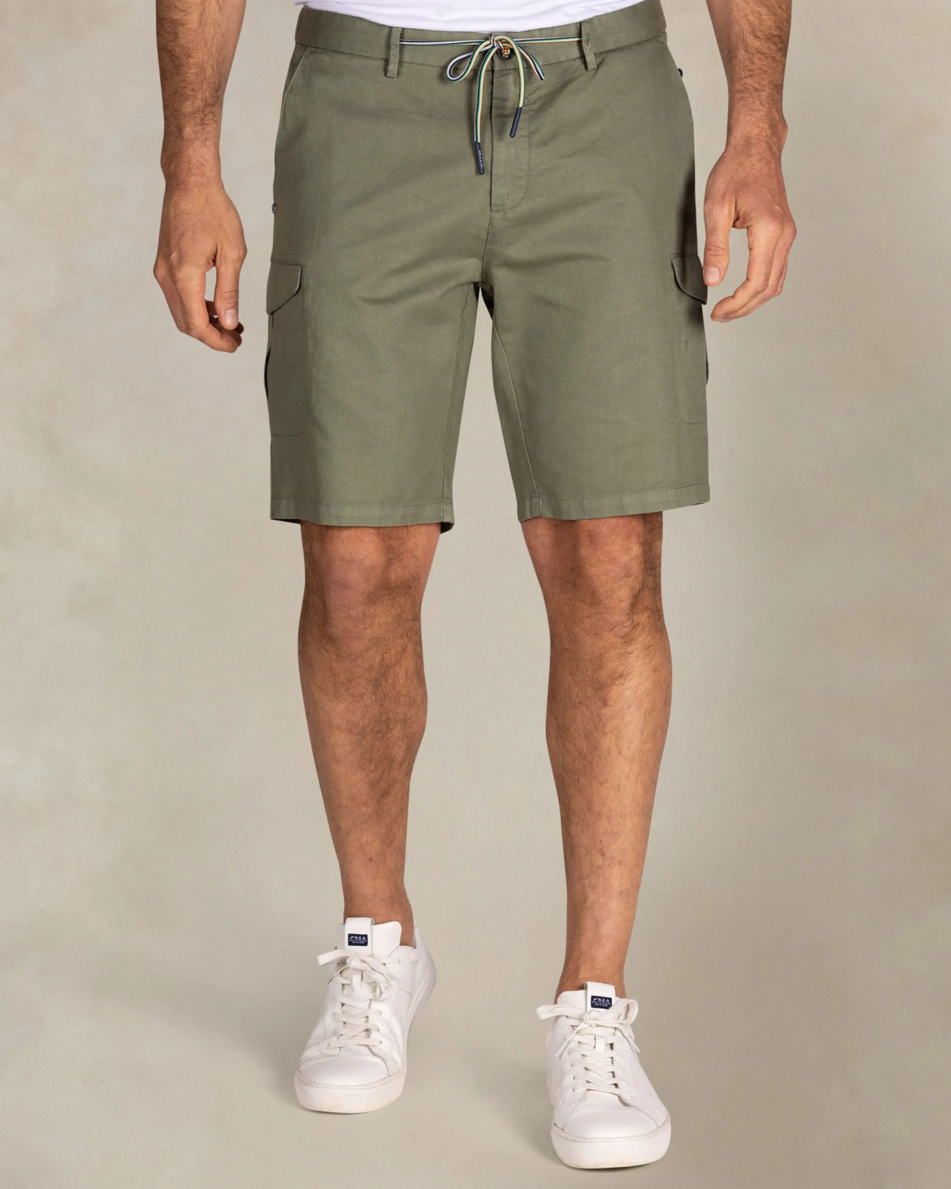 Light green linen cargo shorts