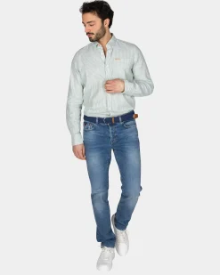 Light green striped linen shirt