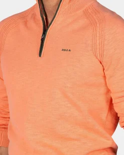 Light Orange Cotton Sweater with Half-Zip