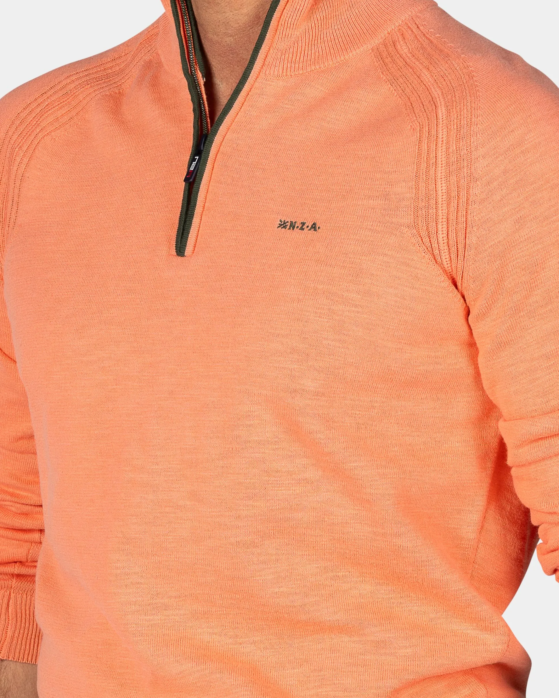 Light Orange Cotton Sweater with Half-Zip