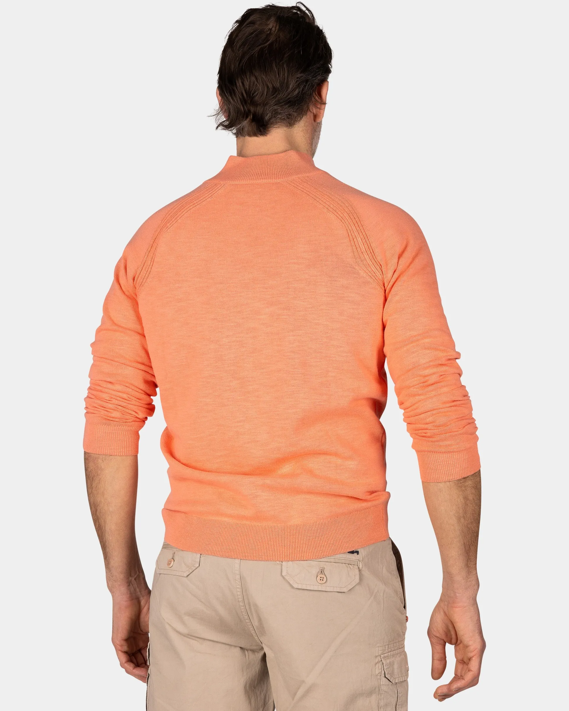 Light Orange Cotton Sweater with Half-Zip