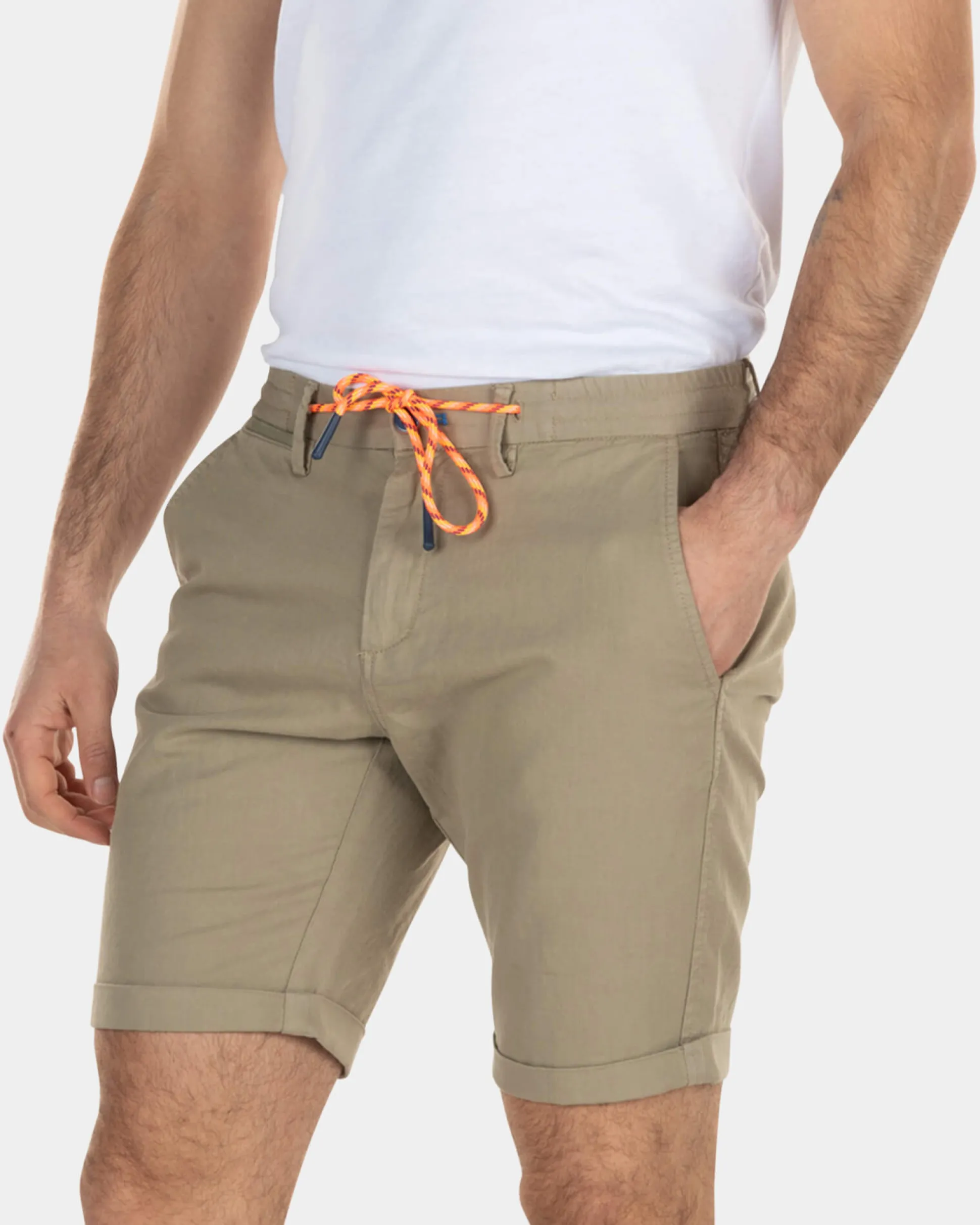 Linen chino shorts with stretch - Beach Sand