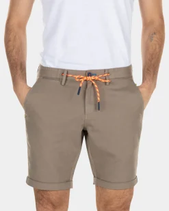 Linen chino shorts with stretch - Stone