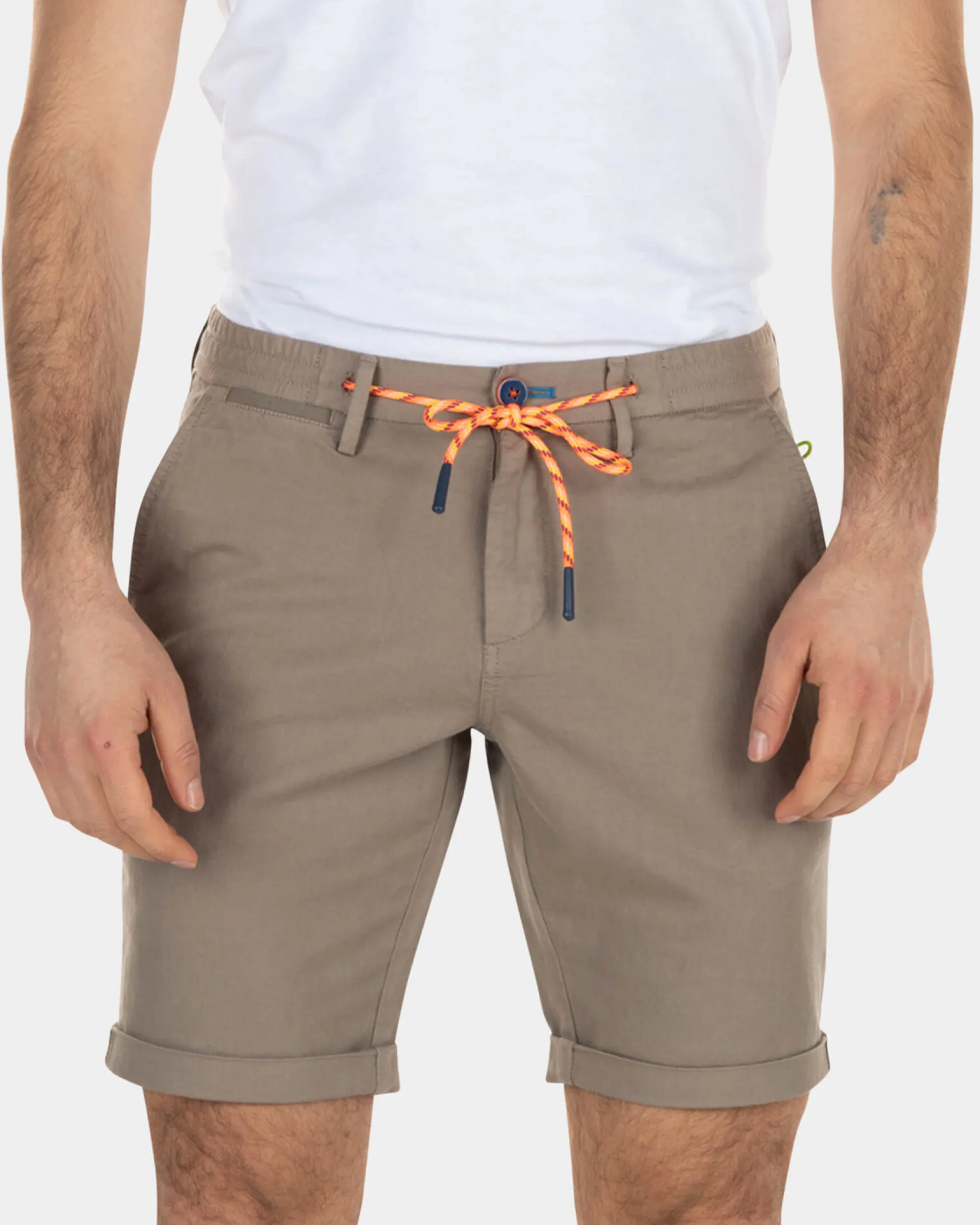 Linen chino shorts with stretch - Stone