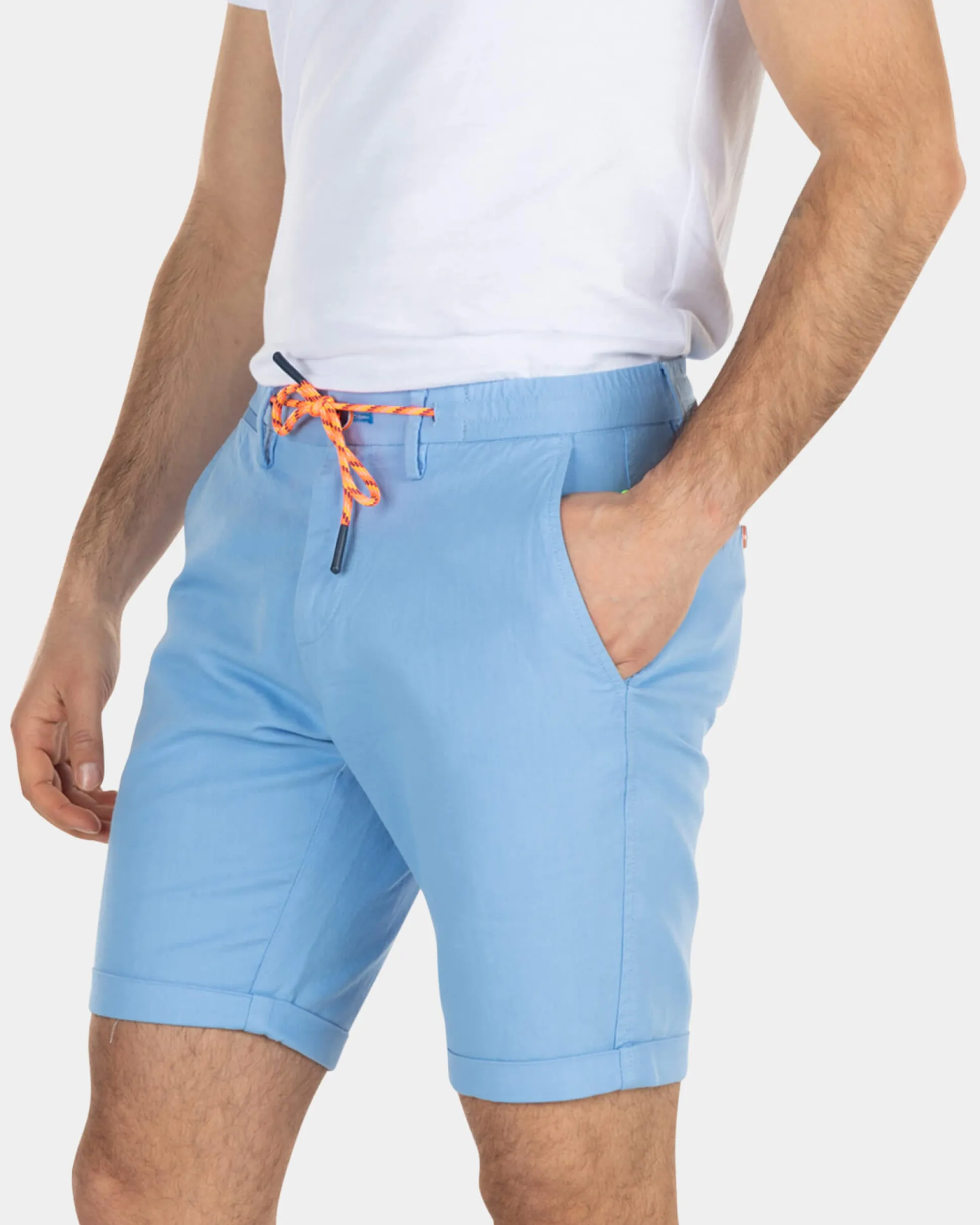 Linen chino shorts with stretch - Bright Sky