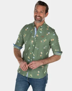 Linen cotton shirt with flower print - Active Army