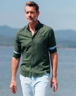Linen Dark Green Long Sleeve Shirt