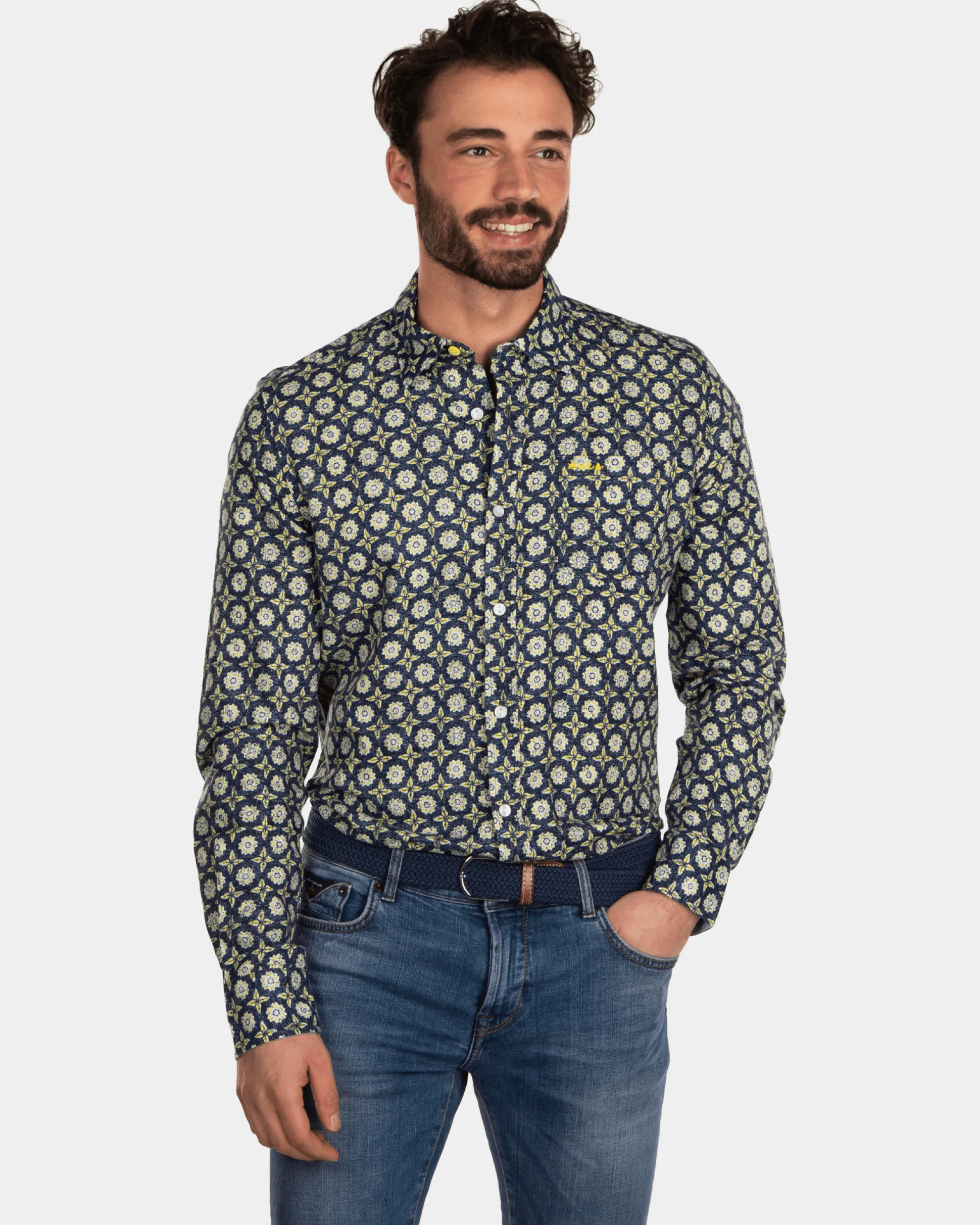 Linen flower printed shirt - Country Yellow