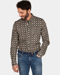 Linen flower printed shirt - Burned Orange