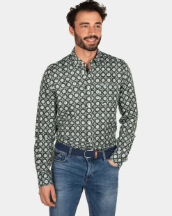 Linen flower printed shirt - Bright Sky