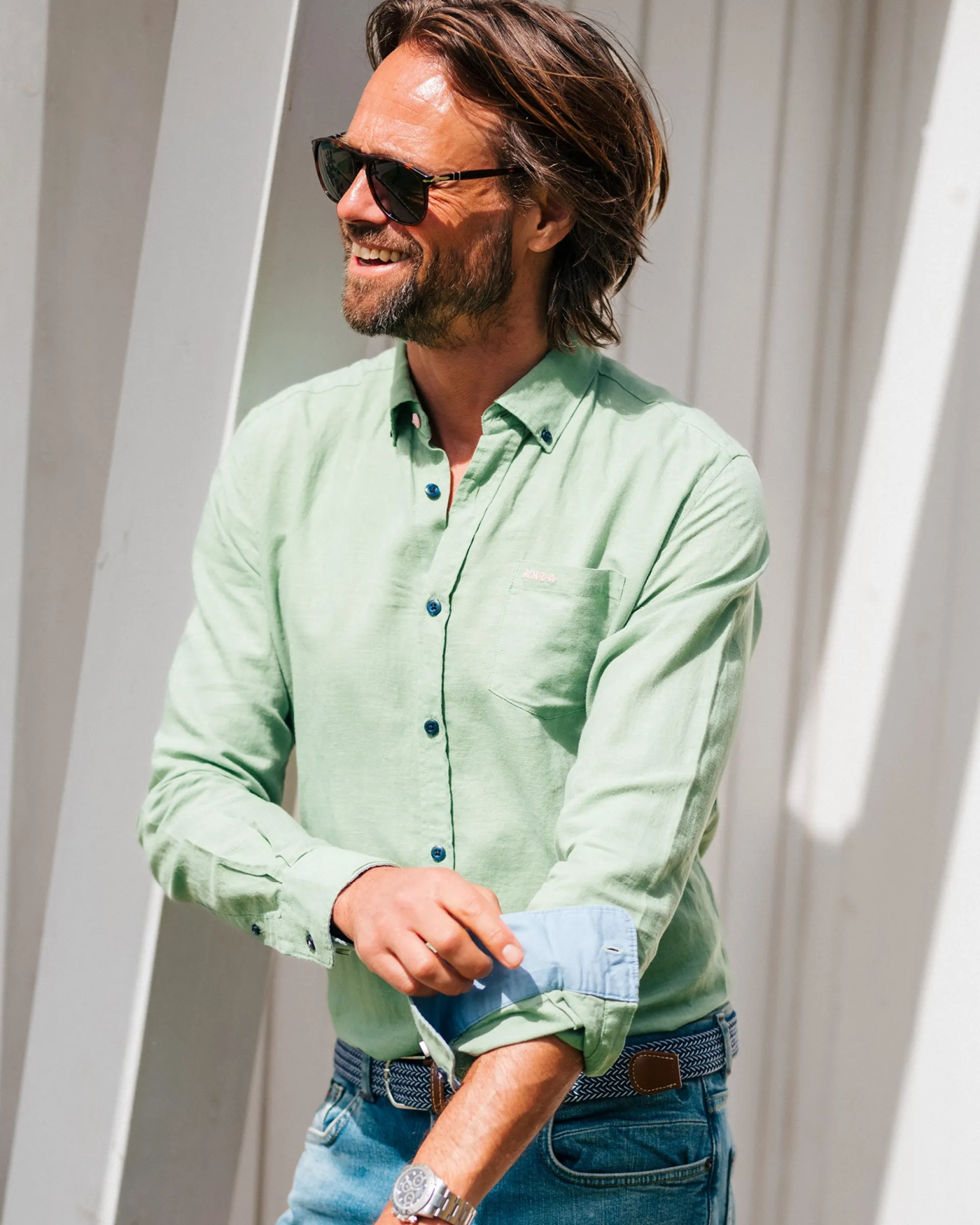 Linen Light Green Long Sleeve Shirt