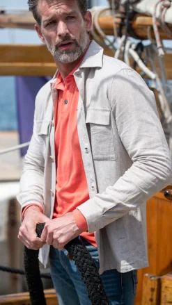 Linen long sleeved overshirt - Shimmering Sand