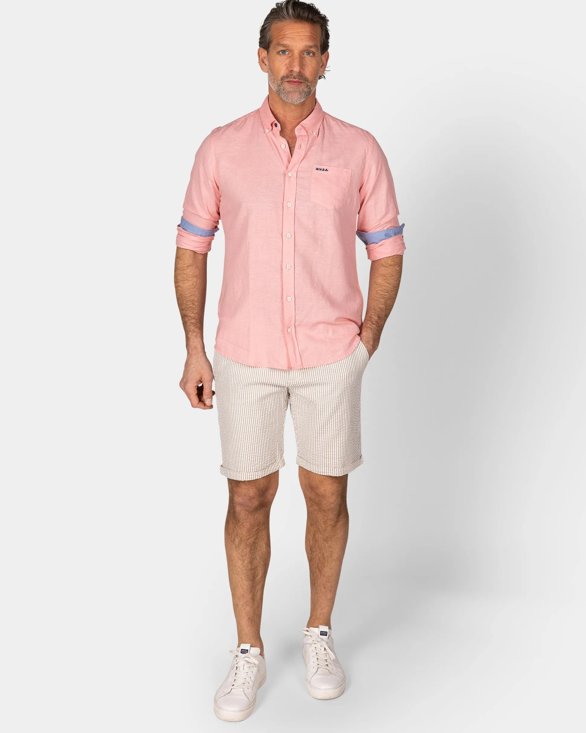 Linen Pastel Pink Long Sleeve Shirt