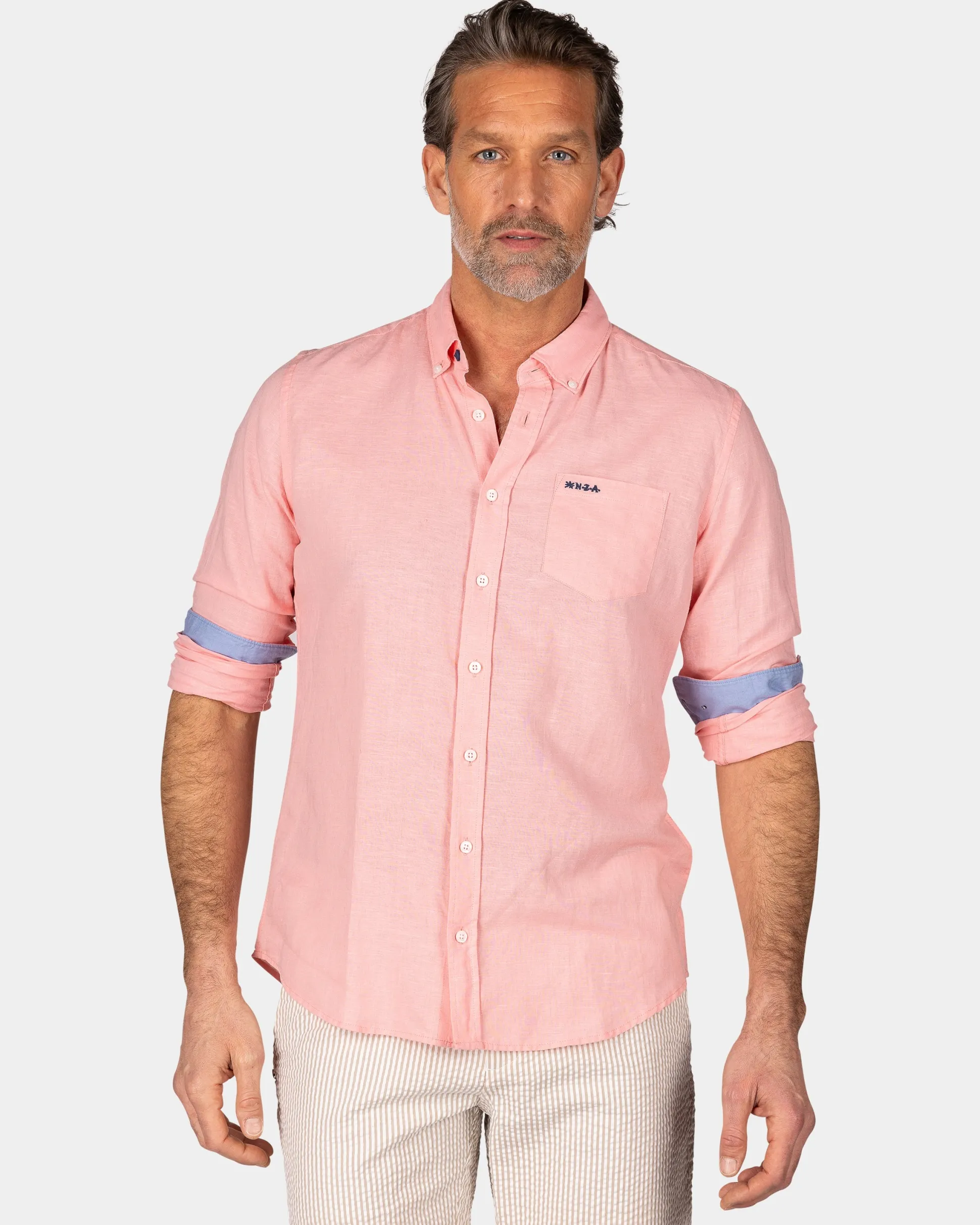 Linen Pastel Pink Long Sleeve Shirt