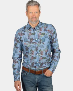 Linen printed shirt North Mavora - Storm Blue