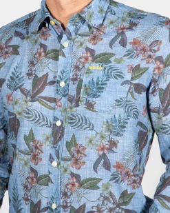 Linen printed shirt North Mavora - Storm Blue
