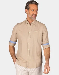 Linen Sand-Colored Long Sleeve Shirt