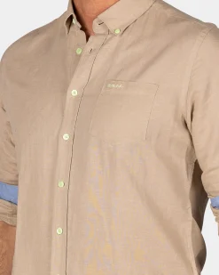 Linen Sand-Colored Long Sleeve Shirt