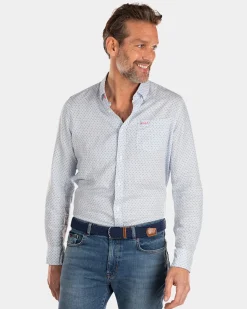 Linen shirt with dotted print - Universal Blue