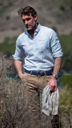 Linen shirt with dotted print - Universal Blue