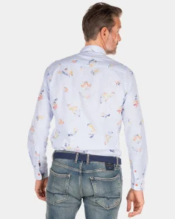 Linen shirt with flower print - Rhythm Blue