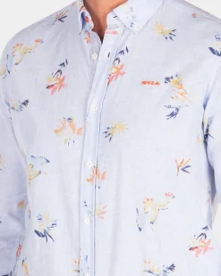 Linen shirt with flower print - Rhythm Blue