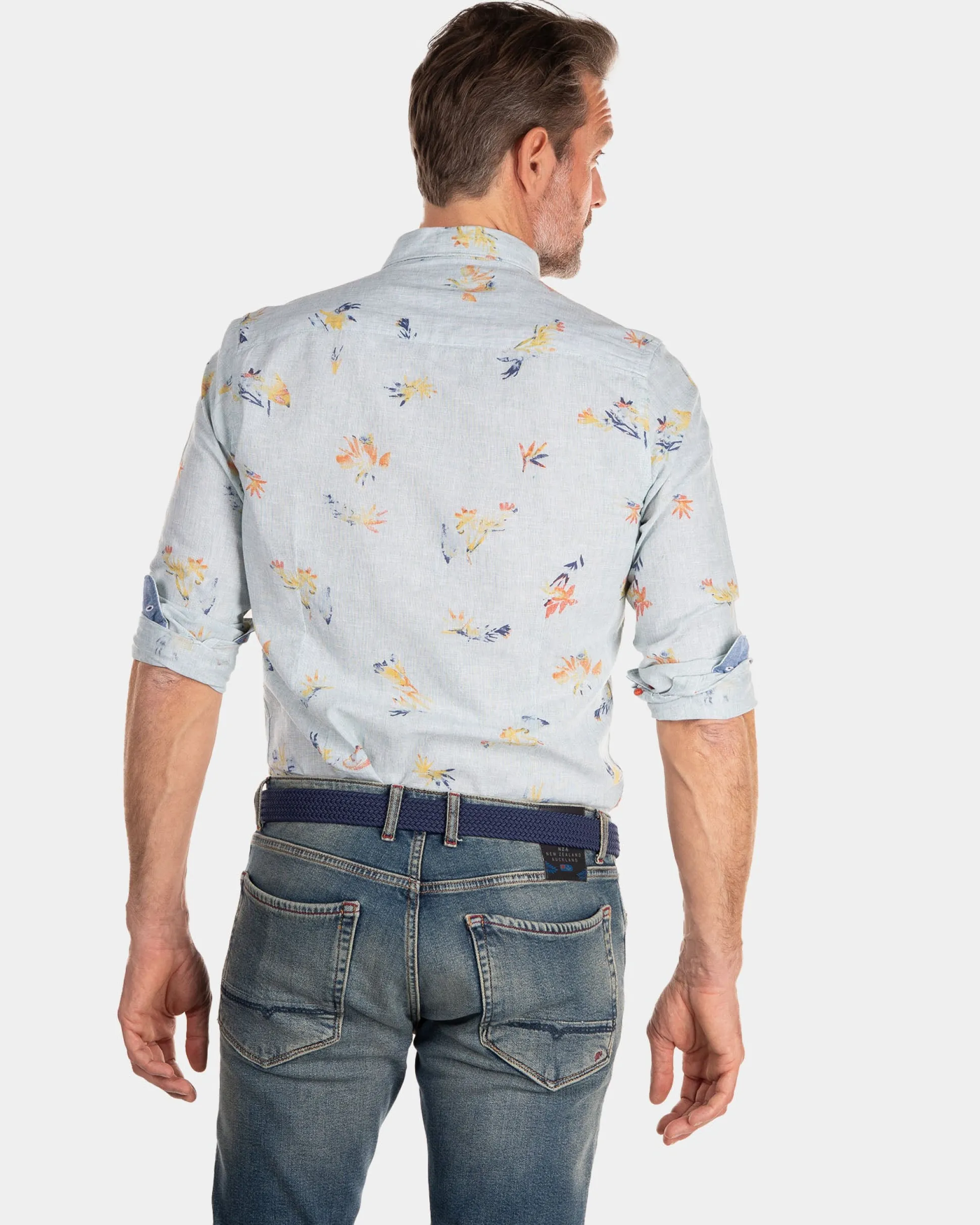 Linen shirt with flower print - Amazon Green