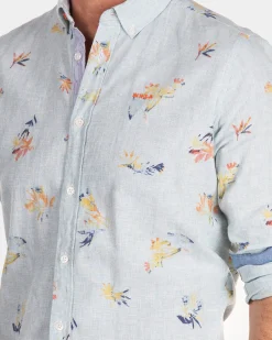 Linen shirt with flower print - Amazon Green