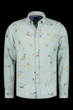 Linen shirt with flower print - Amazon Green