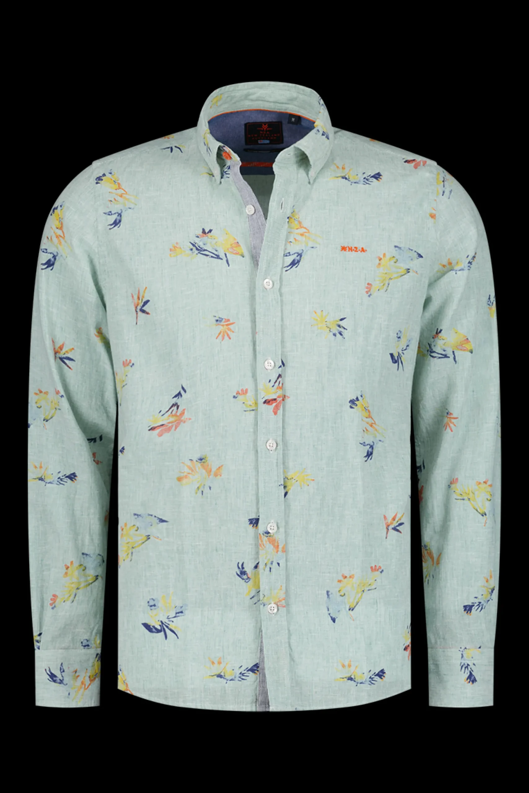 Linen shirt with flower print - Amazon Green