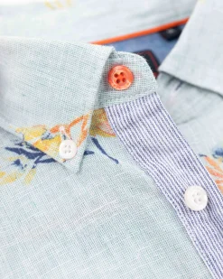 Linen shirt with flower print - Amazon Green