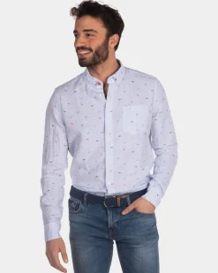 Linen shirt with light blue print - Light Blue