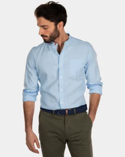Linen shirt without collar - Bright Sky