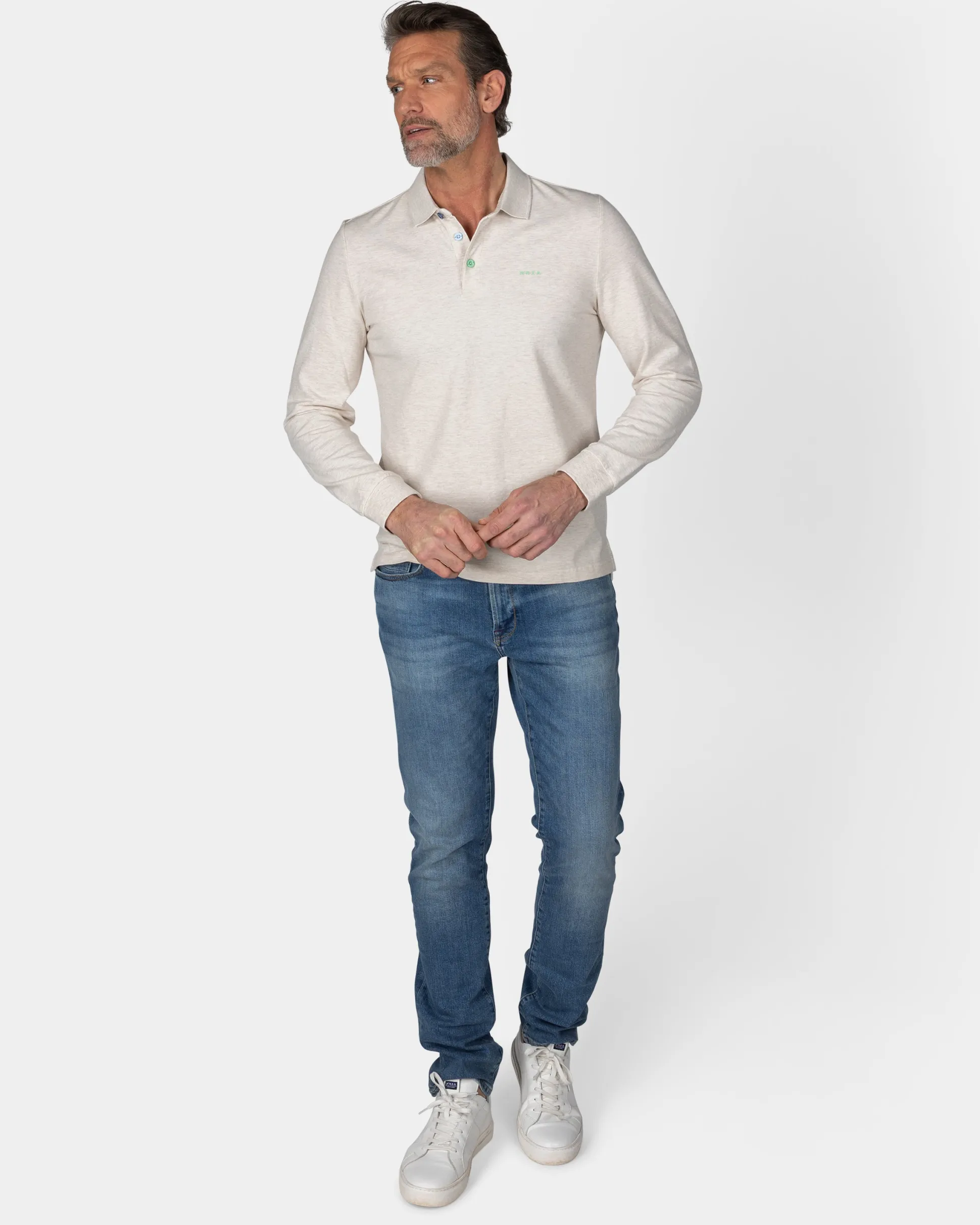 Long sleeve cotton beige polo