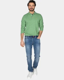Long sleeve cotton green polo