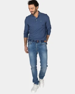 Long sleeve cotton navy polo