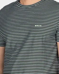 Moss Green T-Shirt with Small White Stripe