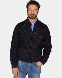 Mottled dark blue wool cardigan - Winter Navy
