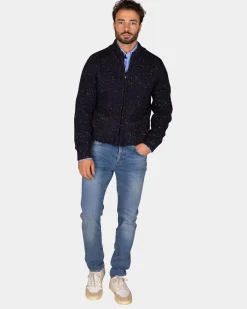 Mottled dark blue wool cardigan - Winter Navy