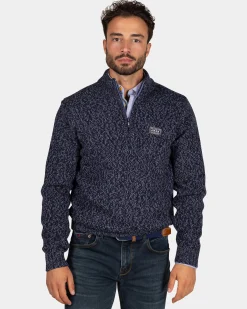 Mottled dark blue wool pullover - Winter Navy