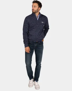 Mottled dark blue wool pullover - Winter Navy