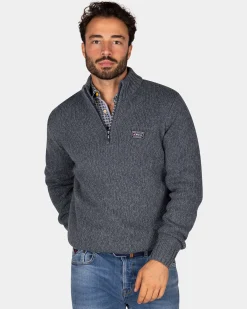 Mottled gray wool pullover - Ash Grey