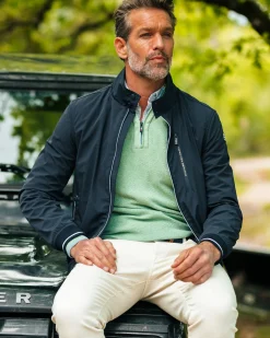 Navy bomber jacket with stretch