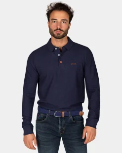 Navy cotton long sleeve polo - Autumn Navy