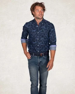 Navy cotton shirt with print - Pitch Navy