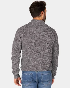 Navy cotton sweater with half-zip - Winter Navy